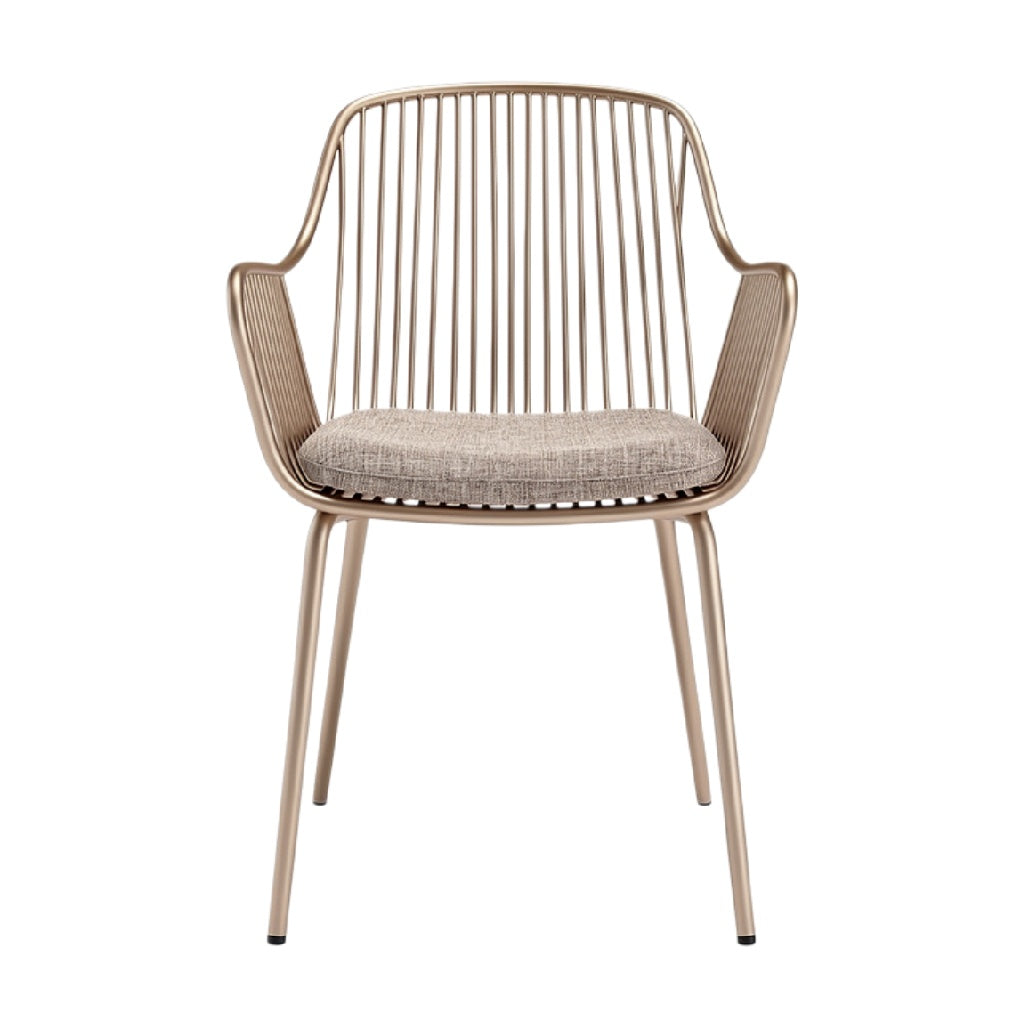 Moderne metalen stoel met bekleding en slank ontwerp